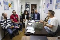 Anne Aslett (CEO, Elton John AIDS Foundation) and Daniel O'Day (Chairman and CEO, Gilead Sciences) visit RADIAN Model City in Kazakhstan. (Photo: Business Wire)